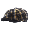 Retro plaid newsboy cap in yellow and black wool blend with a solid black brim - Yellow Check
