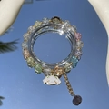 Charming beaded bracelet with colorful gems and a white cartoon puppy pendant - S020-short-eared Cinnamon Dog Mixed Color Burst Bracelet #sz424