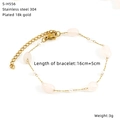 Detailed close-up of 18k gold plated stainless steel bracelet with pink stone and pearls - Gold Pink Stone Pearl Style (S-H556)