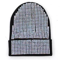 Dettaglio degli strass arcobaleno scintillanti sul berretto di maglia acrilica nera - L (58-60 cm) Elastico / Nero (Strass Tondi Iridescenti)