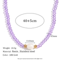 Halskette mit lila Kristallperlen, Edelstahl-Akzenten und einer Süßwasserperle für Damen - Hellviolett Transparent
