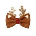 Christmas reindeer bow hair clip with brown leather finish and gold glitter antlers - Antler Bow