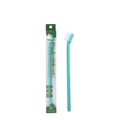 Ergonomic mint green pet toothbrush with white bristles in retail packaging for cats and dogs - Single PVC Box Packaging / Cyan