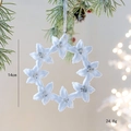 White flocked 14cm flower wreath ornament with silver beads and ribbon for Christmas - Flower Garland