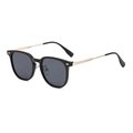 Square black frame sunglasses with golden metal temples and dark gray lenses - Black Gold Frame Grey Lens C7