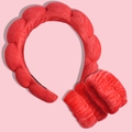 Absorbent red flannel headband and wristband set for face washing and skincare routines - Big Red Sponge Headband (3-Piece Set)