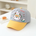 Detailed close-up of a kids baseball cap with cartoon bunny and music themed prints - 52cm (2-5 Years) / Gray