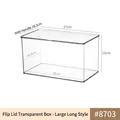 Clear flip-top kitchen organizer box with handle and 27x16.2x15cm size dimensions - Flip Lid Transparent Box - Long Large - PET