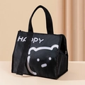 Black thermal lunch bag with white Happy Bear print and portable handle - Black Bear