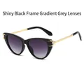 Chic cat-eye sunglasses with glossy black frame and gradient grey lenses for women - Glossy Black Frame Approaching Gray Film
