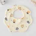 Beige petal-shaped cotton baby bib with cartoon lion print and snap button closure - Gauze Flower Wrap - Colorful Lion