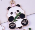 Golden panda with green bamboo enamel charm pendant for DIY jewelry making and crafts - Pink Flower Panda with Slanted Bamboo