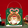 Green Christmas gift box featuring Santa Claus illustration with clear round handle - Santa with Big Beard