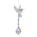 Detailed hummingbird metal pendant with colorful beads and rainbow crystal prism drop - Hummingbird + 63mm Prism