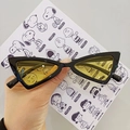 Retro triangular kids sunglasses featuring a black frame and yellow tinted lenses - Black Frame Yellow Lens