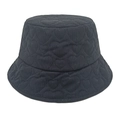 Detailed view of black corduroy bucket hat featuring quilted heart pattern texture - Black