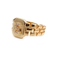 Gold-toned adjustable ring with cubic zirconia letter S and link chain band design - Adjustable Open / Letter S