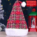 Cappello di Natale a quadri rosso e verde con pompon soffice e altezza di 40 cm - Cappello Fiocco di Neve A / Fiocco Bianco