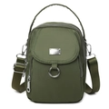Versatile army green nylon crossbody bag with multi-zipper pockets and silver hardware - Army Green