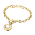 Gold-plated titanium steel bracelet with round crystal pendant and toggle clasp closure - Gold Chain White Rhinestone Style (KB162170-Z)