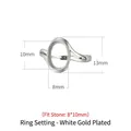 925 sterling silver oval ring setting in platinum finish, 8x10mm size for amber DIY - 8X10mm / White Gold