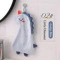 Hanging thick blue dinosaur hand towel made of ultra-soft absorbent coral fleece - Small Dinosaur / Indigo Blue