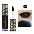 Matte black liquid lipstick shade 06 with applicator brush and lip swatch visualization - No.6 Black