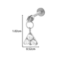 Silver G23 titanium labret stud with a triangular pendant featuring three clear zircons - Triangle Three-Stone Dangle Style (T2535-7# Silver)