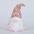 Gnomo di Natale in peluche con cappello di paillettes rosa, luce LED e lunga barba bianca - Gnomo Luminoso con Lustrini Rosa