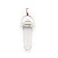 Hexagonal clear crystal quartz bullet pendant with silver metal clasp on white base - Clear White Crystal