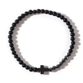 Men's natural semi-precious stone bracelet featuring matte black beads and a cross charm - Cross Black Round Bead Bracelet (B-B23121306A)