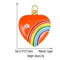 Orange heart-shaped copper pendant with enamel rainbow detail and sparkling zircon gem - Orange Heart Rainbow