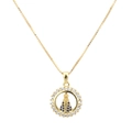 Collier doré avec pendentif de la Madone et détails en zircons bleus fins - Rond Micro-pave Or Vierge Marie-NA12-4