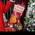 Brown burlap Christmas stocking with plush reindeer decor and Merry Christmas embroidery - Large Reindeer / Height 47cm Opening 25cm