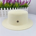 Cappello boater in paglia beige a cima piatta con fibbia in metallo M nera decorativa - M (56-58cm) / Bianco Crema