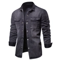 Men's washed dark grey denim jacket with dual chest pockets and metal buttons - S / Washed Black Grey