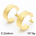 Golden 18k gold-plated C-shaped hoop earrings with woven texture and 23x8mm size - Mesh Textured Wide C-Shape Style (Style B, Gold-Tone)