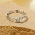 Silver S925 open ring featuring a hollow chain design and sparkling rhinestone letter J - Silver-Letter J