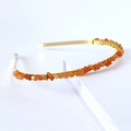 Handmade gold metal headband featuring natural orange crystal stones in a crown design - Single Row / Red Aventurine-Single Row