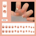 Peach gradient press-on nails with heart and dot patterns, 24-piece short round set - Minimalist Blush Style (R762)