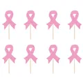 Topper per torta a nastro rosa glitterato per cancro al seno su bastoncini, set da 8 - Topper per torta piccoli