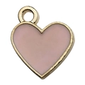 Pink heart-shaped pendant with golden metal edges for DIY jewelry making and necklaces - 1Pc Heart Shape 11x13mm