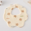 360-degree rotating cotton baby bib featuring a cute brown bear pattern on beige gauze - Gauze Flower Scarf - English Teddy Bear