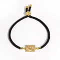 Adjustable black woven rope bracelet with gold rectangular zircon pavé charm - Gold Radial Rectangular (Style 14)