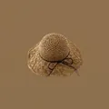 Handmade khaki straw sun hat featuring a delicate hollow weave and brown ribbon bow - Adjustable / Khaki-Wax Rope