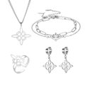 Silver Celtic knot jewelry set with necklace bracelet ring and earrings on white background - Set 1 (Necklace+Bracelet+Earrings+Ring) / Silver