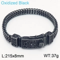 Oxidized black double-row wheat chain bracelet for men with heart scroll box clasp - Oxidized Black