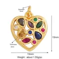 Golden heart-shaped pendant connector with colorful zircon stones for DIY jewelry making - Rainbow-Multicolor Zircon Heart