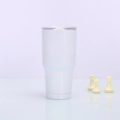 Insulated 30oz white stainless steel car tumbler with clear lid on a white surface - 30oz / Painted White