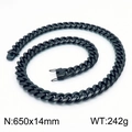 Chaîne Cuban Link noire de 14mm en acier inoxydable pour homme, longueur 650mm - Collier Noir (KN202879-KFC) / 65cm x 1.4cm